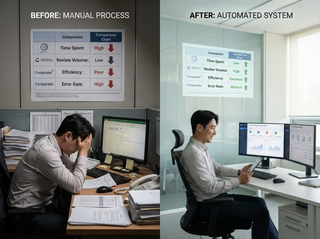 체험단 마케팅 업무 프로세스 개선 전후 비교